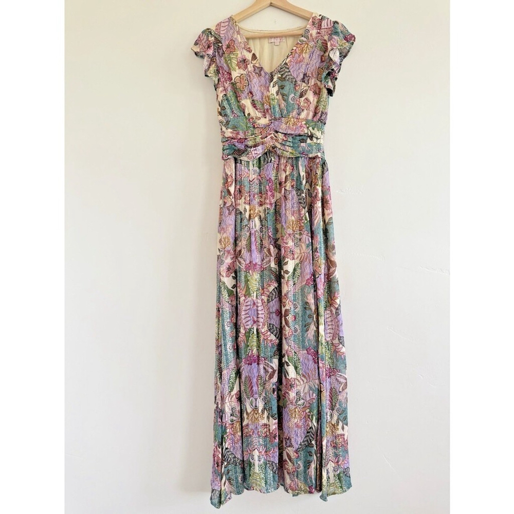 CIEBON Jennsen Ruched Flutter Sleeve Maxi Dress pockets luxu size XS - Picture 3 of 16